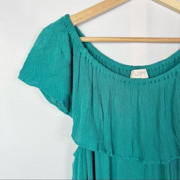 LOFT Emerald Green Off Shoulder Gauze Midi Dress M - Picture 3 of 4